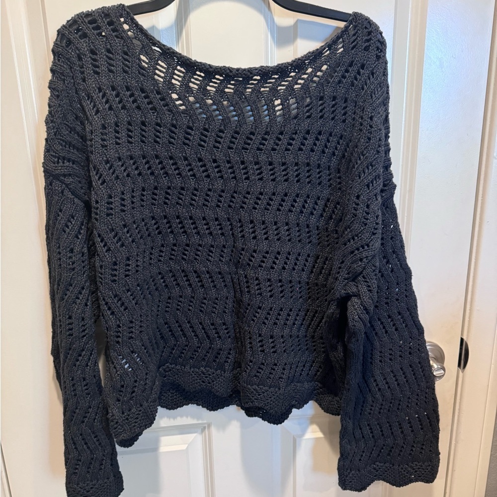 American Eagle boat neck bell sleeve crochet sweater - Picture 3 of 6